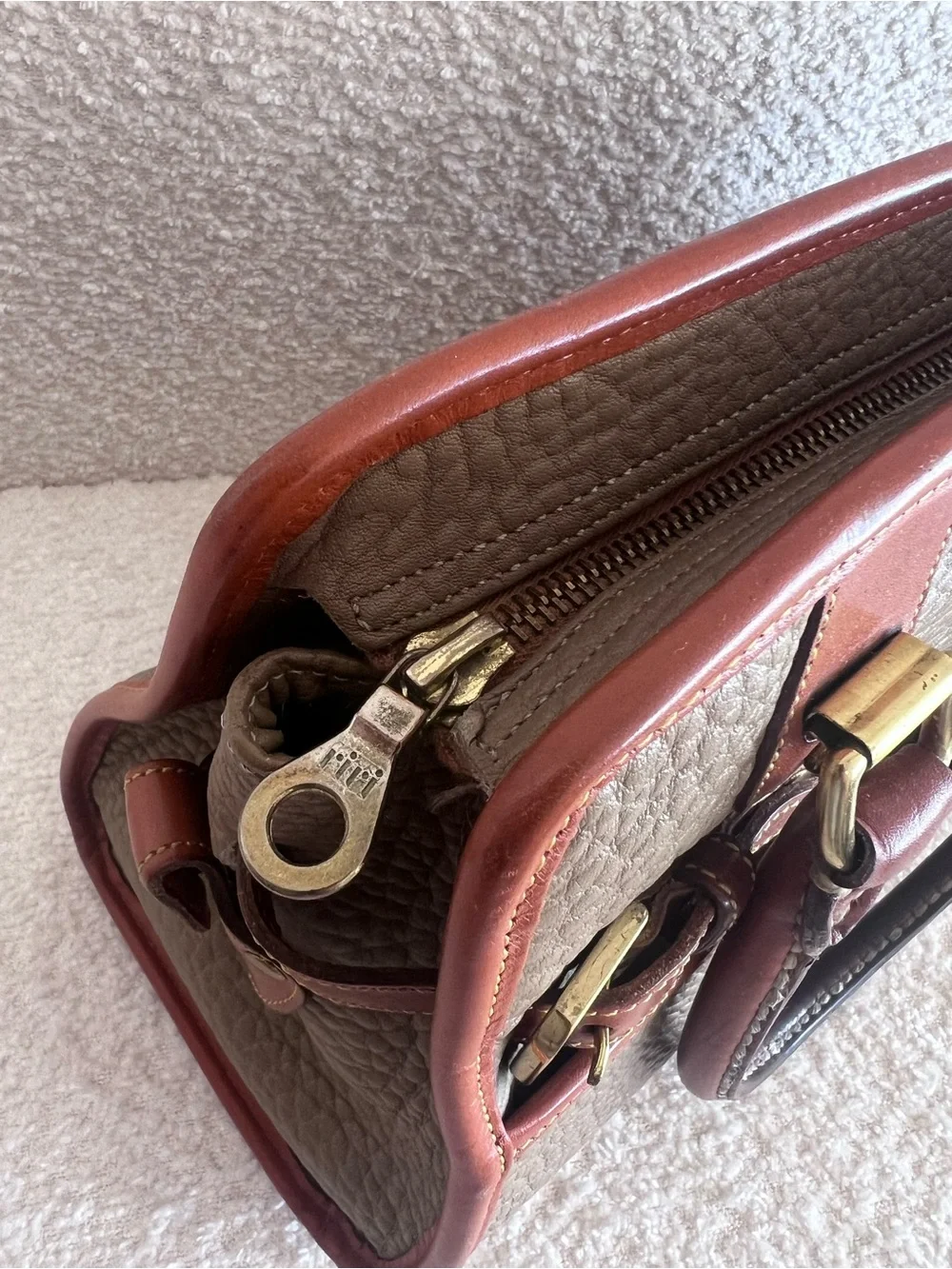 Dooney & Bourke Vintage‎ 80s/90s Buckle Satchel  Taupe Bag Purse Made In USA